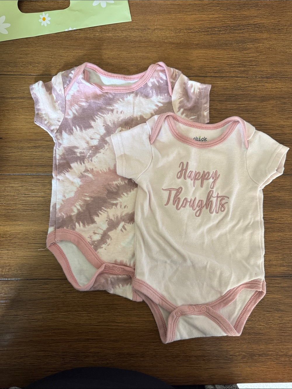 Pink Baby Girls' One-Piece Bodysuit Set - Tie-Dye & 'Happy Thoughts'